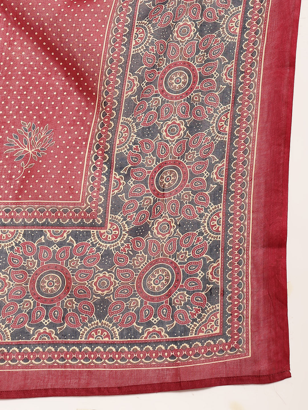 Stylum Women's Maroon Ajrakh Printed Cotton A-Line Kurta Pant Dupatta Set (KPDMAROONHEERA)