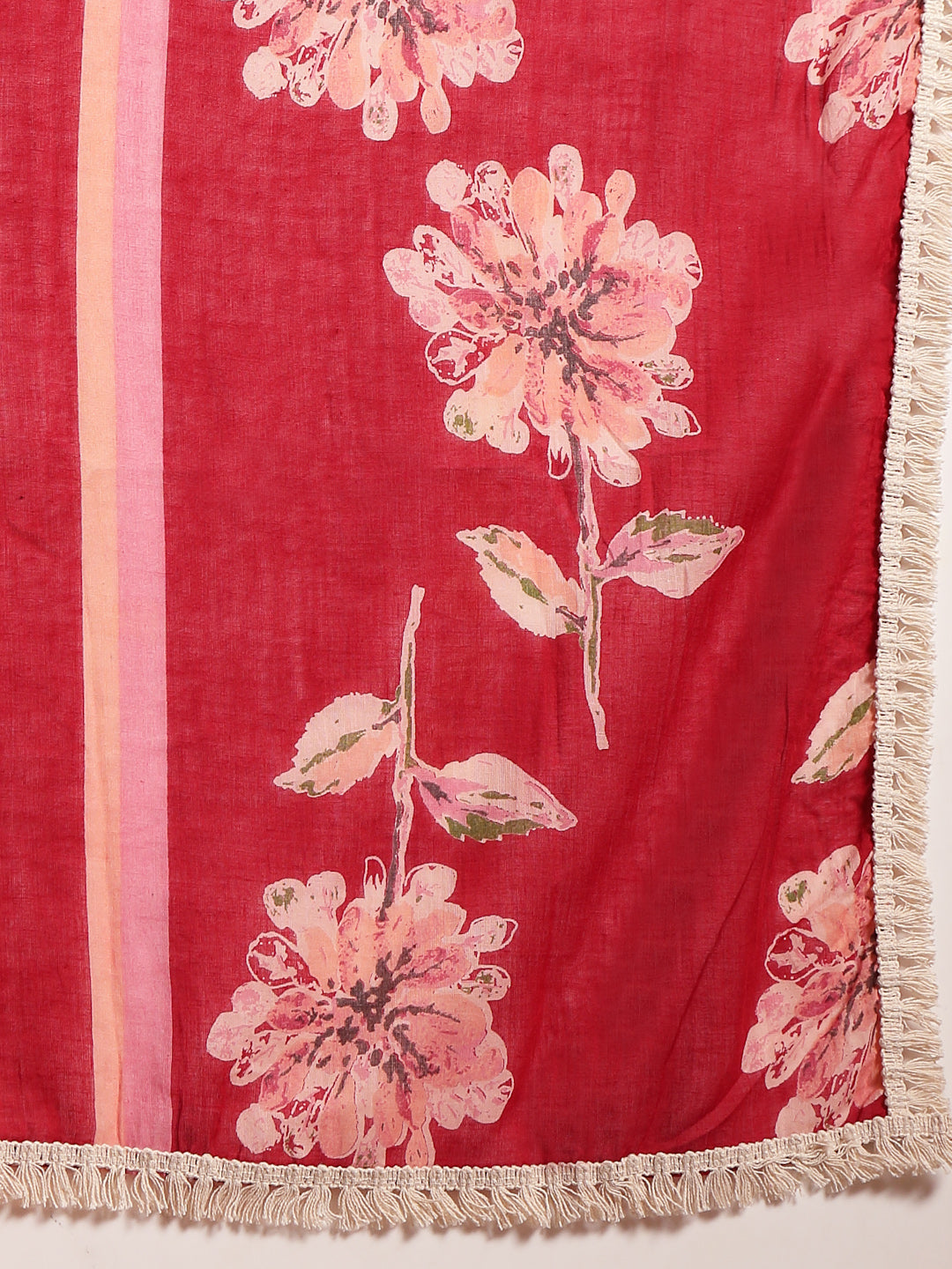 Women's Maroon Floral Printed Cotton Flared Kurta Pant Dupatta Set (KP