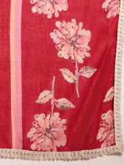 Stylum Women's Maroon Floral Printed Cotton Flared Kurta Pant Dupatta Set (KPDMAROONMALHAR)