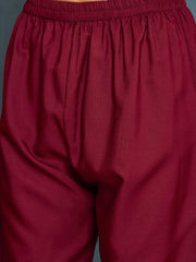 Stylum Women's Maroon Ikkat Printed Chanderi Straight Kurta Pant Dupatta Set (KPDMAROONROCHAK)