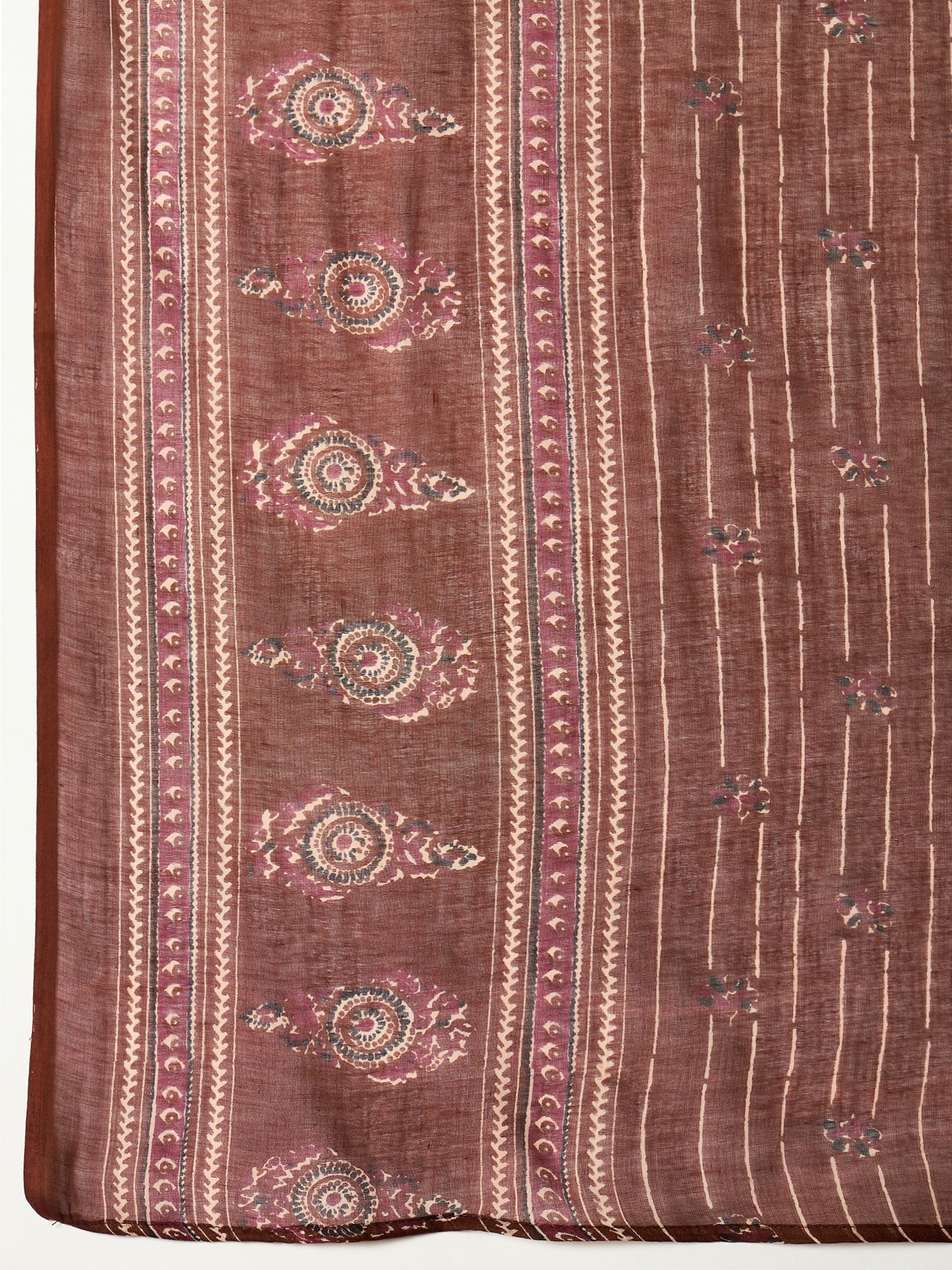 Women's Maroon Striped & Floral Printed Cotton Straight Kurta Pant Dup