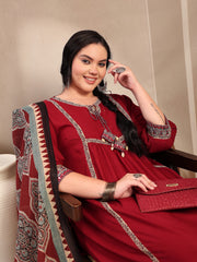 Stylum Women's Plus Size Maroon Solid Cotton Kurta Pant Dupatta Set (KPDMAROONSIFARPLUS)