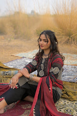 Stylum Women's Maroon Striped Printed Cotton Straight Kurta Pant Dupatta Set (KPDMAROONULTRA)