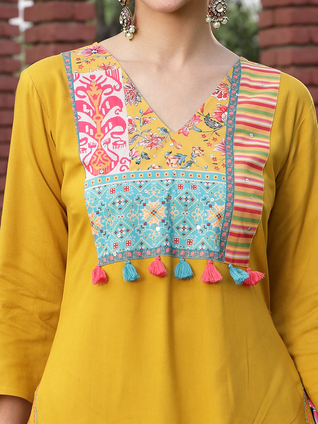 Women's Mustard Solid Cotton A-Line Kurta Palazzo Dupatta Set (KPDMUST