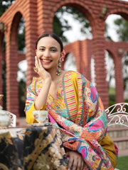 Stylum Women's Mustard Solid Cotton A-Line Kurta Palazzo Dupatta Set (KPDMUSTARDCROMA)