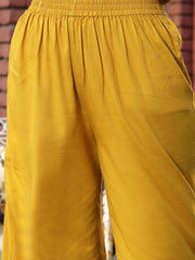 Stylum Women's Mustard Solid Cotton A-Line Kurta Palazzo Dupatta Set (KPDMUSTARDCROMA)