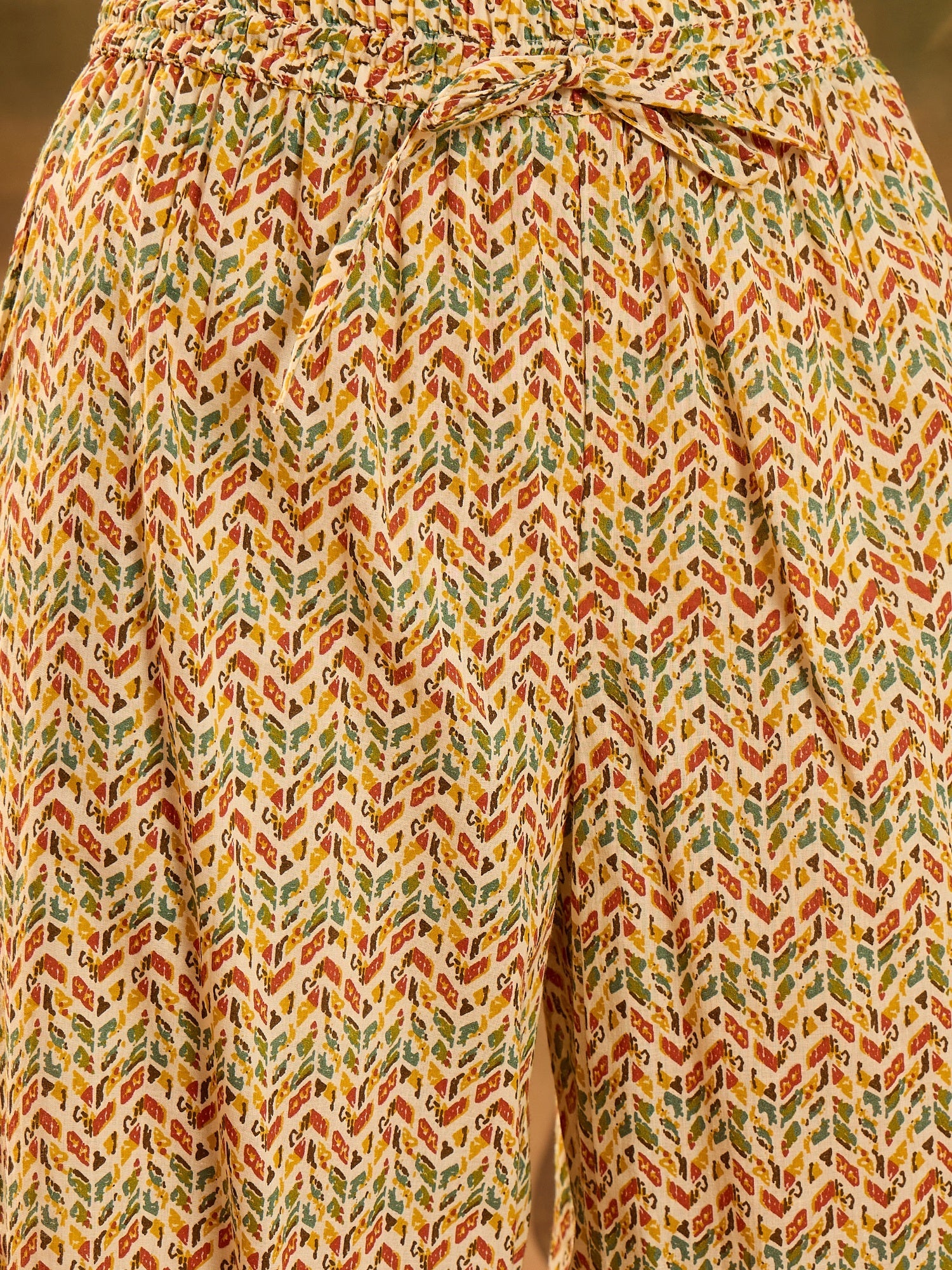 Women's Mustard Ethnic Motif Printed Cotton Straight Kurta Palazzo Dup