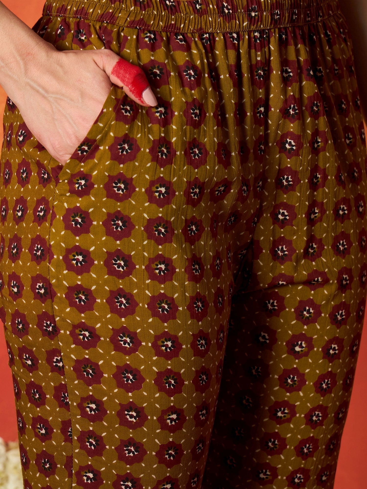 Women's Mustard Printed Cotton Straight Kurta Pant Dupatta Set (KPDMUS