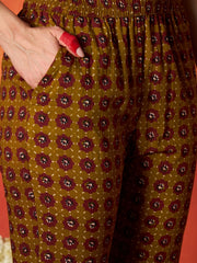 Stylum Women's Mustard Printed Cotton Straight Kurta Pant Dupatta Set (KPDMUSTBUGATI)