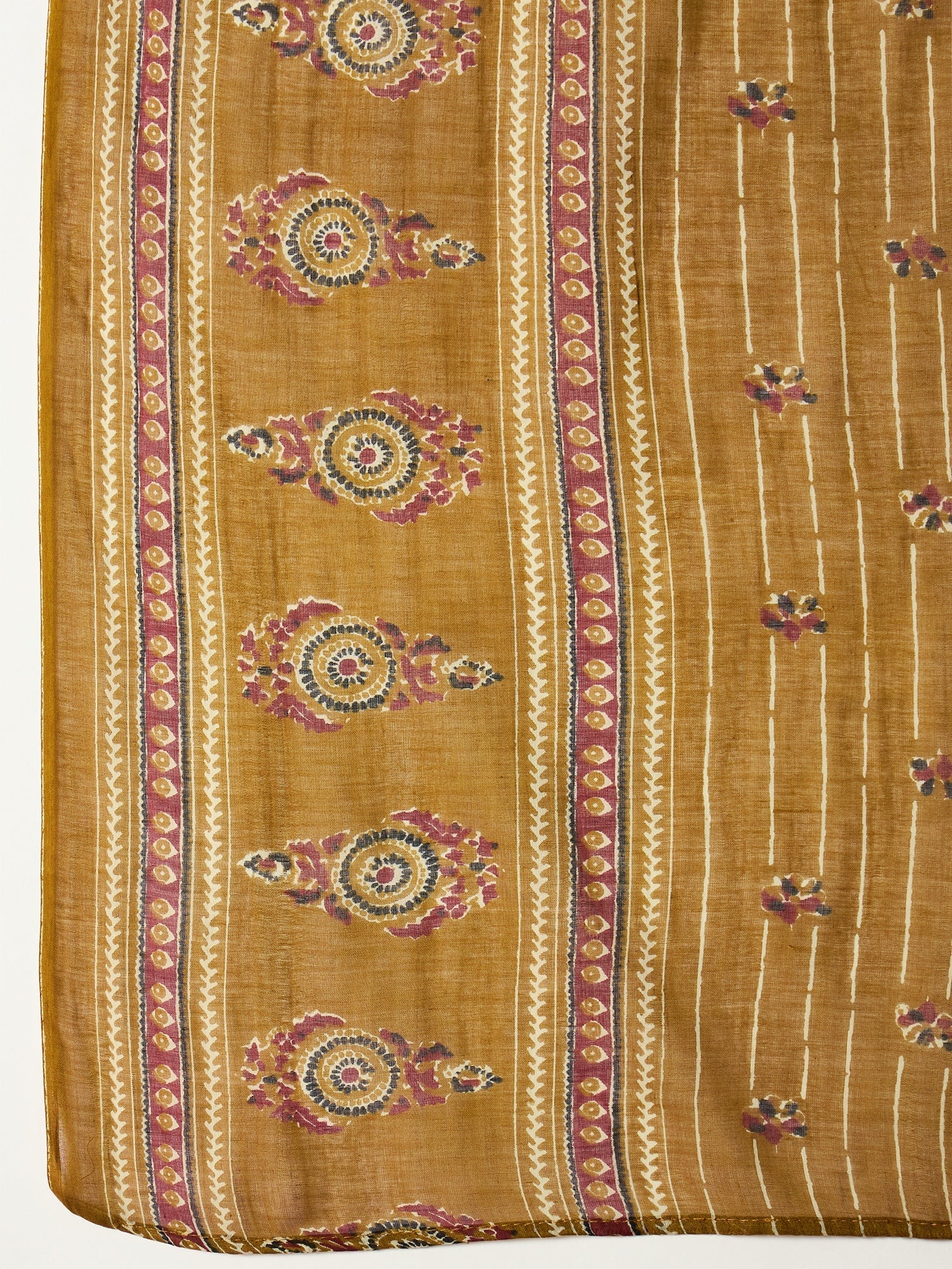 Women's Mustard Printed Cotton Straight Kurta Pant Dupatta Set (KPDMUS