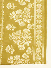 Stylum Women's Mustard Floral Printed Cotton Blend Straight Kurta Pant Dupatta Set (KPDMUSTMULTAN)
