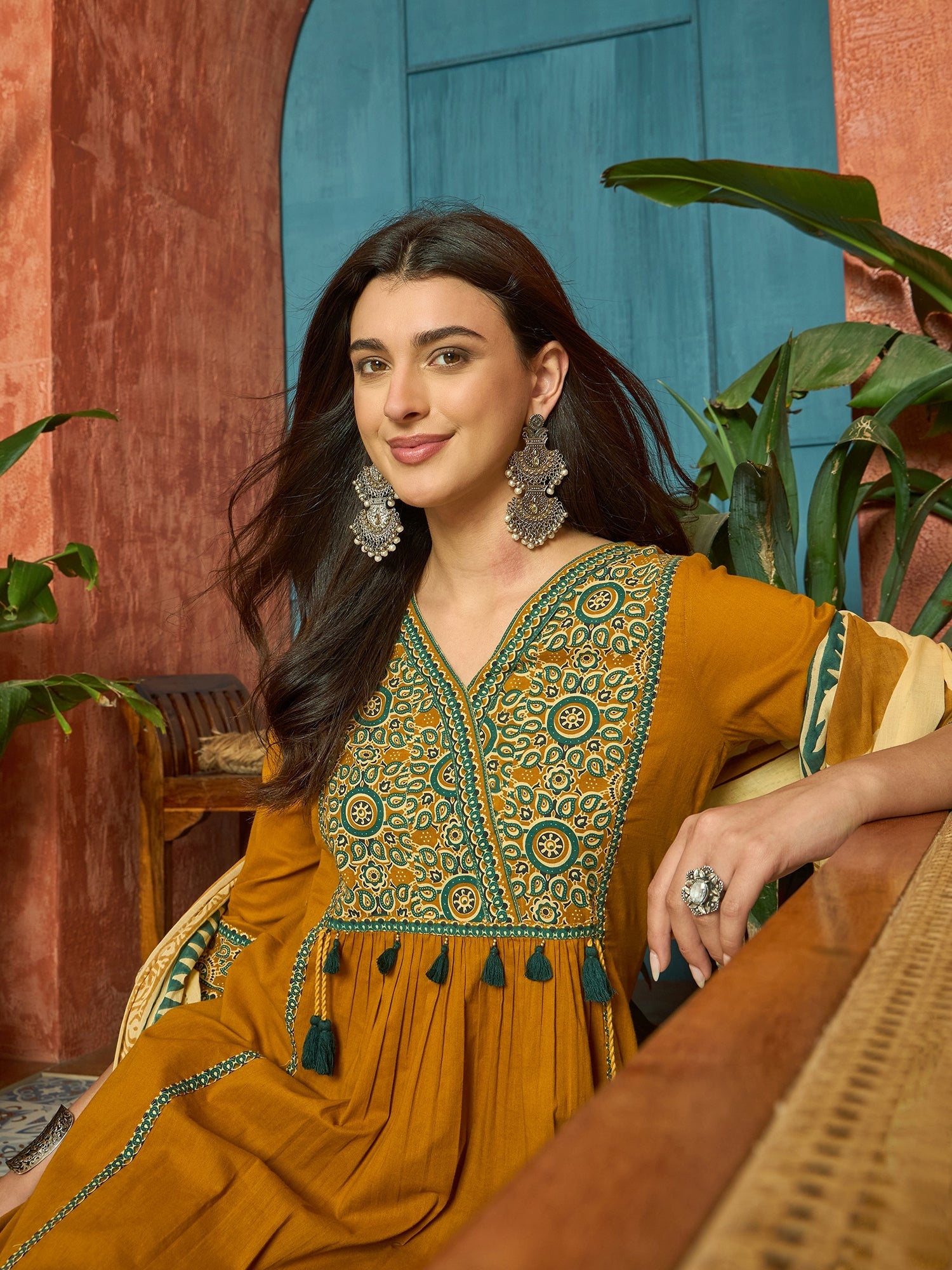 Women's Mustard Solid Cotton Straight Kurta Pant Dupatta Set (KPDMUSTP