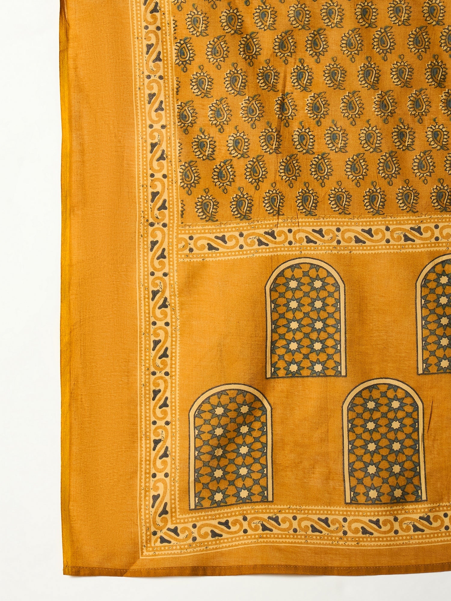 Women's Mustard Striped & Floral Printed Cotton Straight Kurta Pant Du