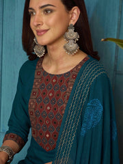 Stylum Women's Navy Solid Rayon A-Line Kurta Palazzo Dupatta Set (KPDNAVYKORAM)