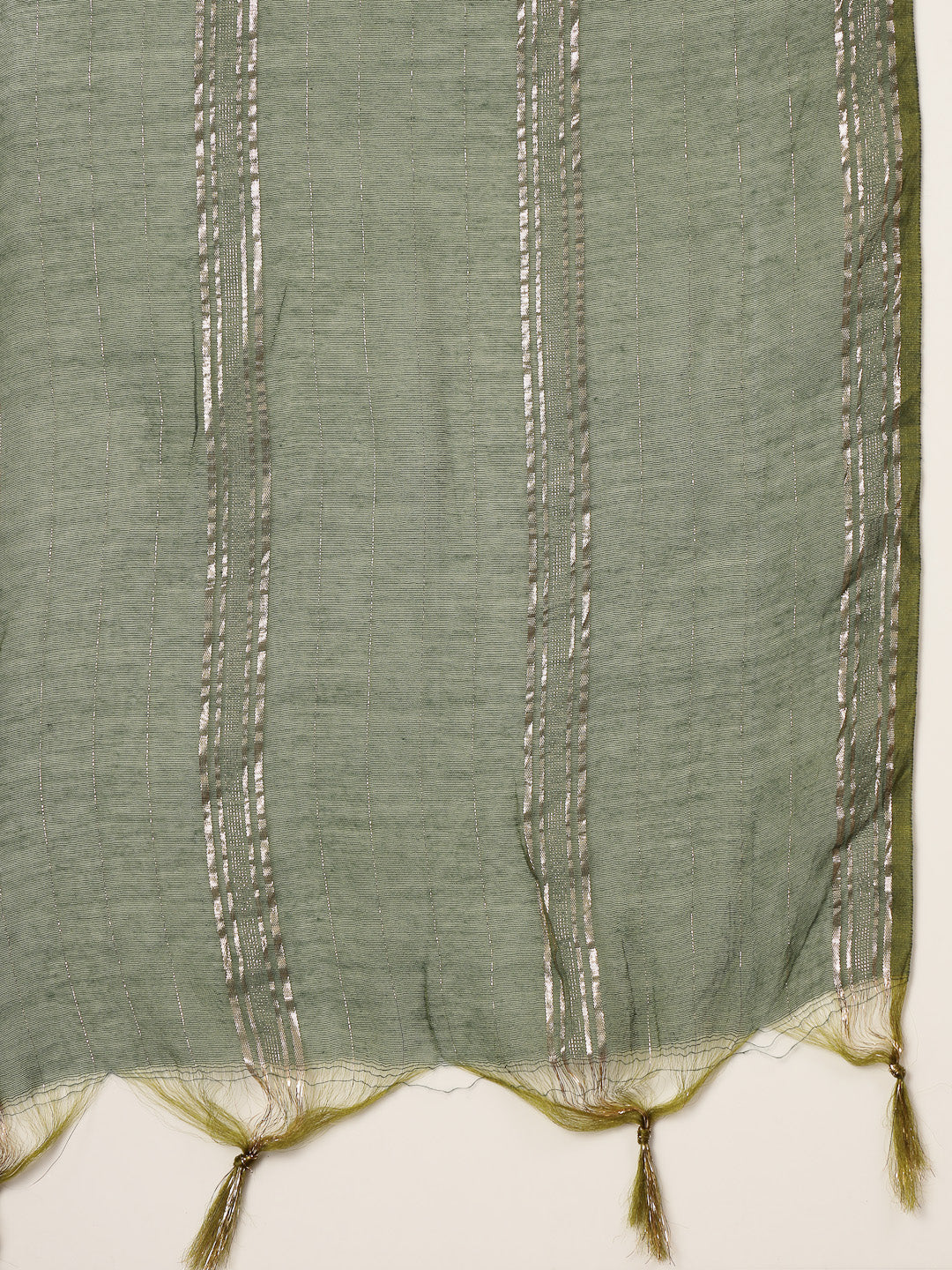 Women's Olive Woven Design & Embroidered Cotton Blend Straight Kurta P