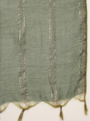 Stylum Women's Olive Woven Design & Embroidered Cotton Blend Straight Kurta Palazzo Dupatta Set (KPDOLIVEBOHRA)