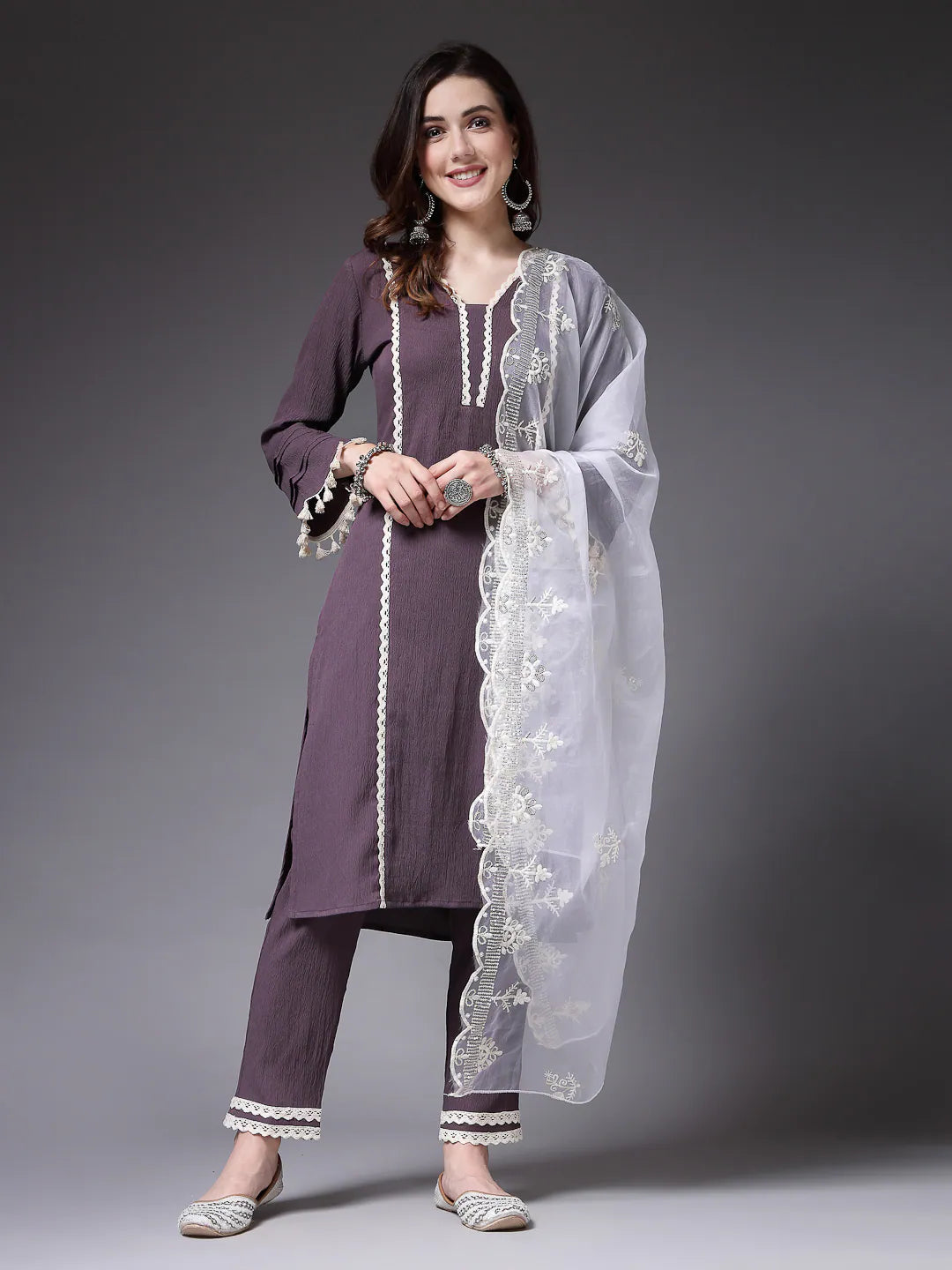 Purple Pakistani Style Women's Kurta Set with Dupatta