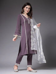 Women's Solid & Embellished Silk Crepe Straight Kurta Pant Dupatta Set-KPDPAKIJA