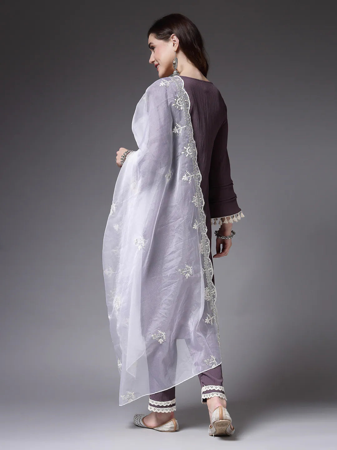 Purple Pakistani Style Women's Kurta Set with Dupatta