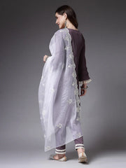 Women's Solid & Embellished Silk Crepe Straight Kurta Pant Dupatta Set-KPDPAKIJA