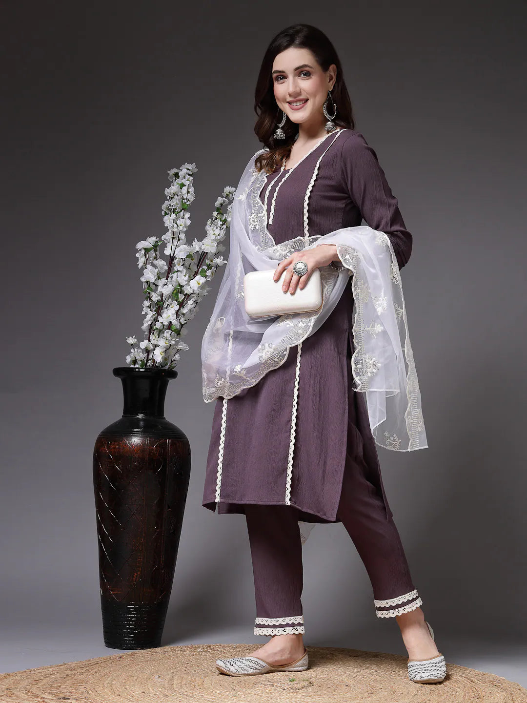 Purple Pakistani Style Women's Kurta Set with Dupatta