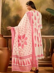 Stylum Women's Pink Ethnic Printed Cotton Anarkali Kurta Pant Dupatta Set (KPDPINKALORA)