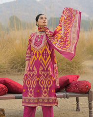 Stylum Women's Pink Ikat Printed Cotton Straight Kurta Pant Dupatta Set (KPDPINKAZOTRE)