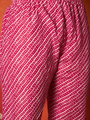 Stylum Women's Pink Leheriya Printed Cotton Straight Kurta Pant Dupatta Set (KPDPINKCOLD)