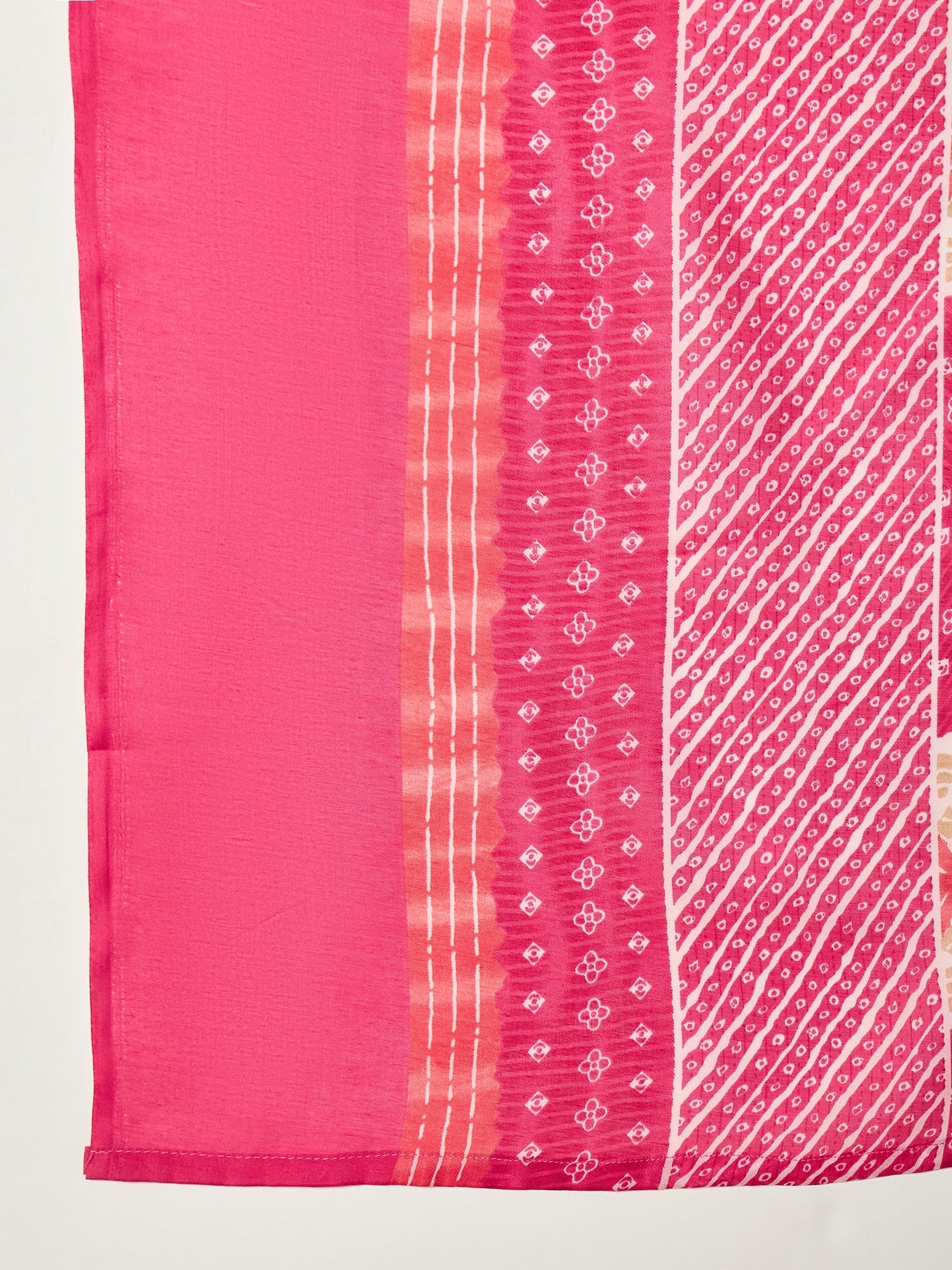 Women's Pink Leheriya Printed Cotton Straight Kurta Pant Dupatta Set (