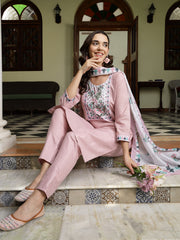 Stylum Women's Pink Solid Cotton Straight Kurta Pant Dupatta Set (KPDPINKDALMA)