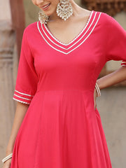 Women's Solid Rayon Anarkali Kurta Pant & Dupatta Set-KPDPINKKIVI