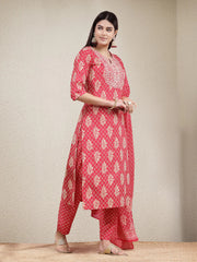 Women's Printed & Embroidered Rayon Straight Kurta Pant Dupatta Set-KPDPINKKOHLI