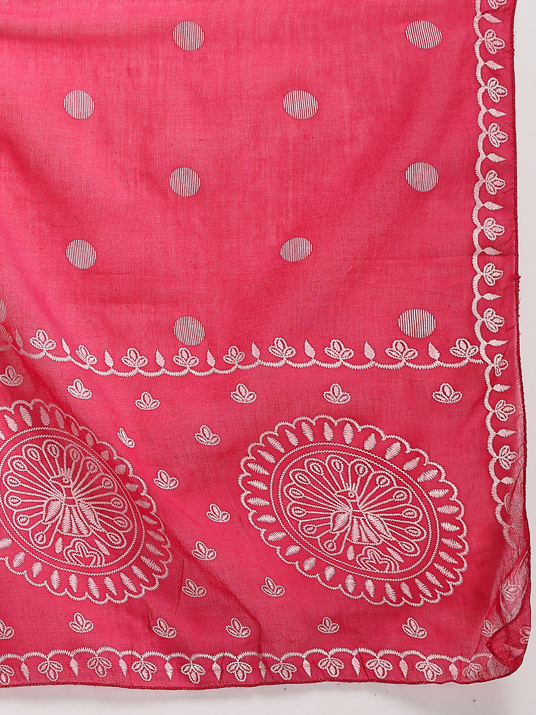 Women's Pink Printed & Embroidered Cotton Flared Kurta Palazzo Dupatta