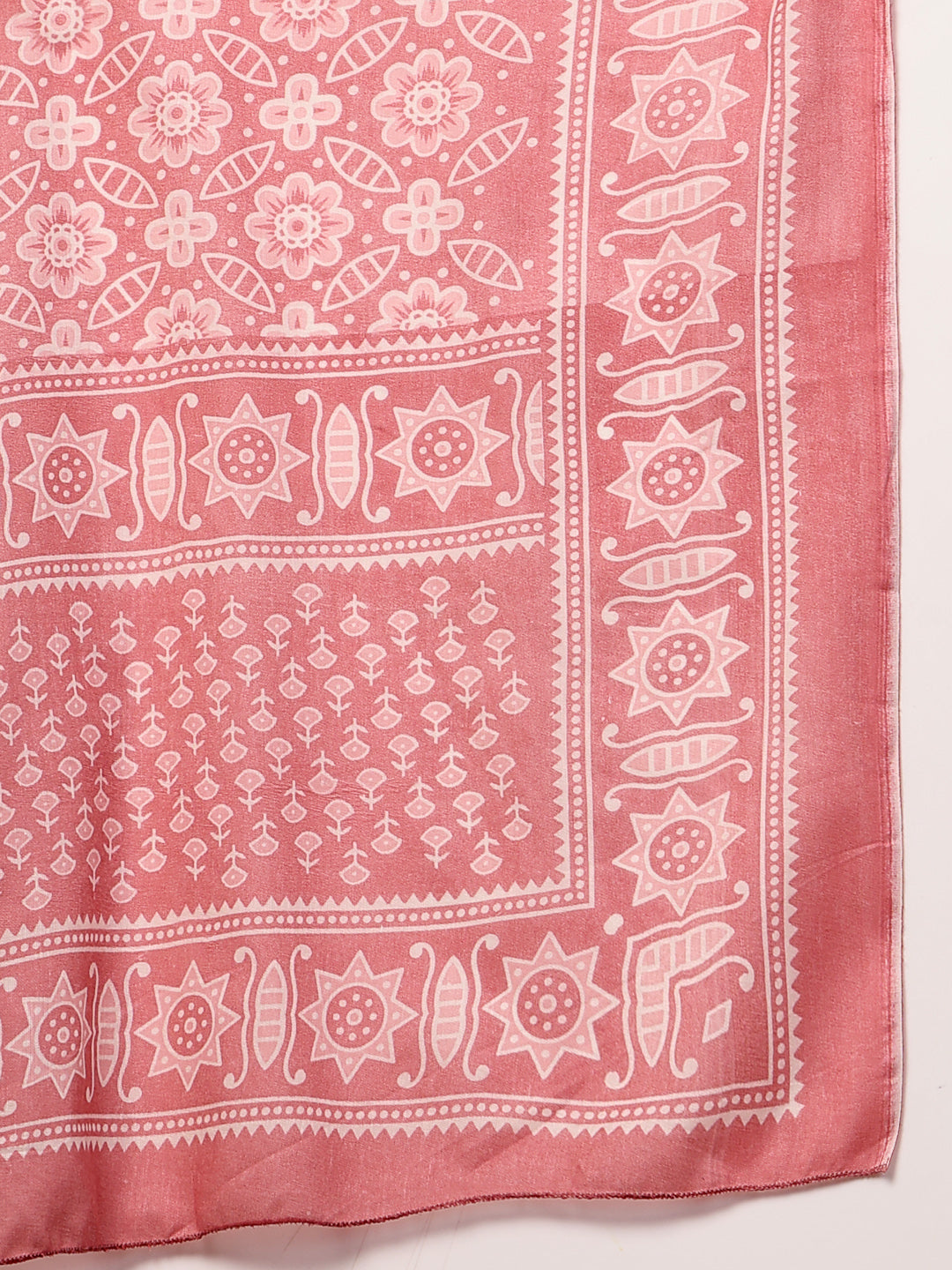 Women's Pink Ethnic Motif Printed Cotton Straight Kurta Palazzo Dupatt