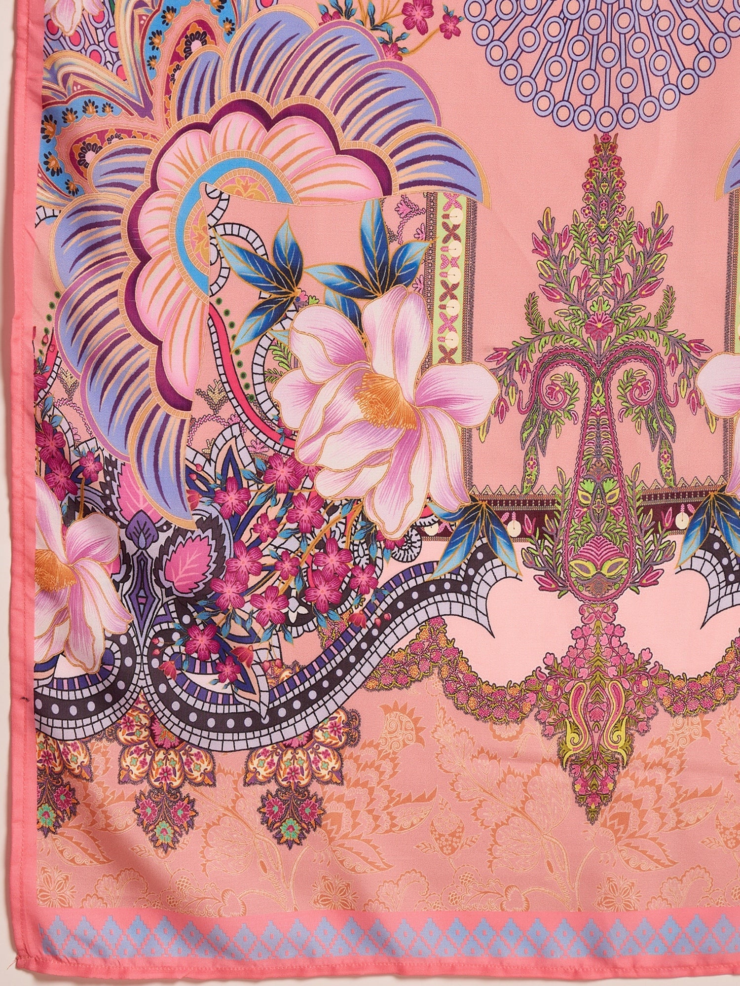Women's Pink Printed Muslin Straight Pakistani Kurta Pant Dupatta Set 