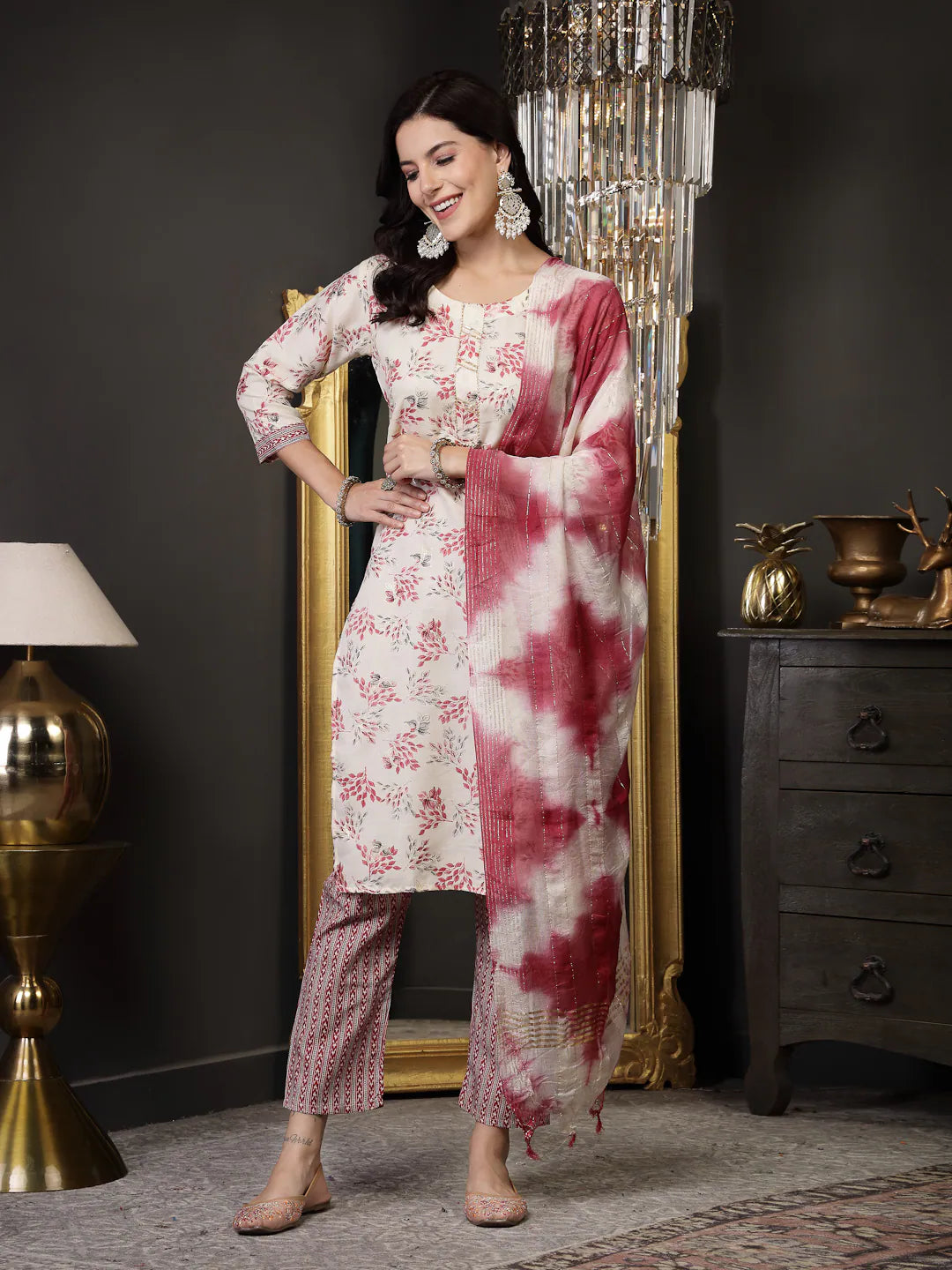 Pink Printed Kurta Set with Dupatta | Women's Cotton Kurta Sets