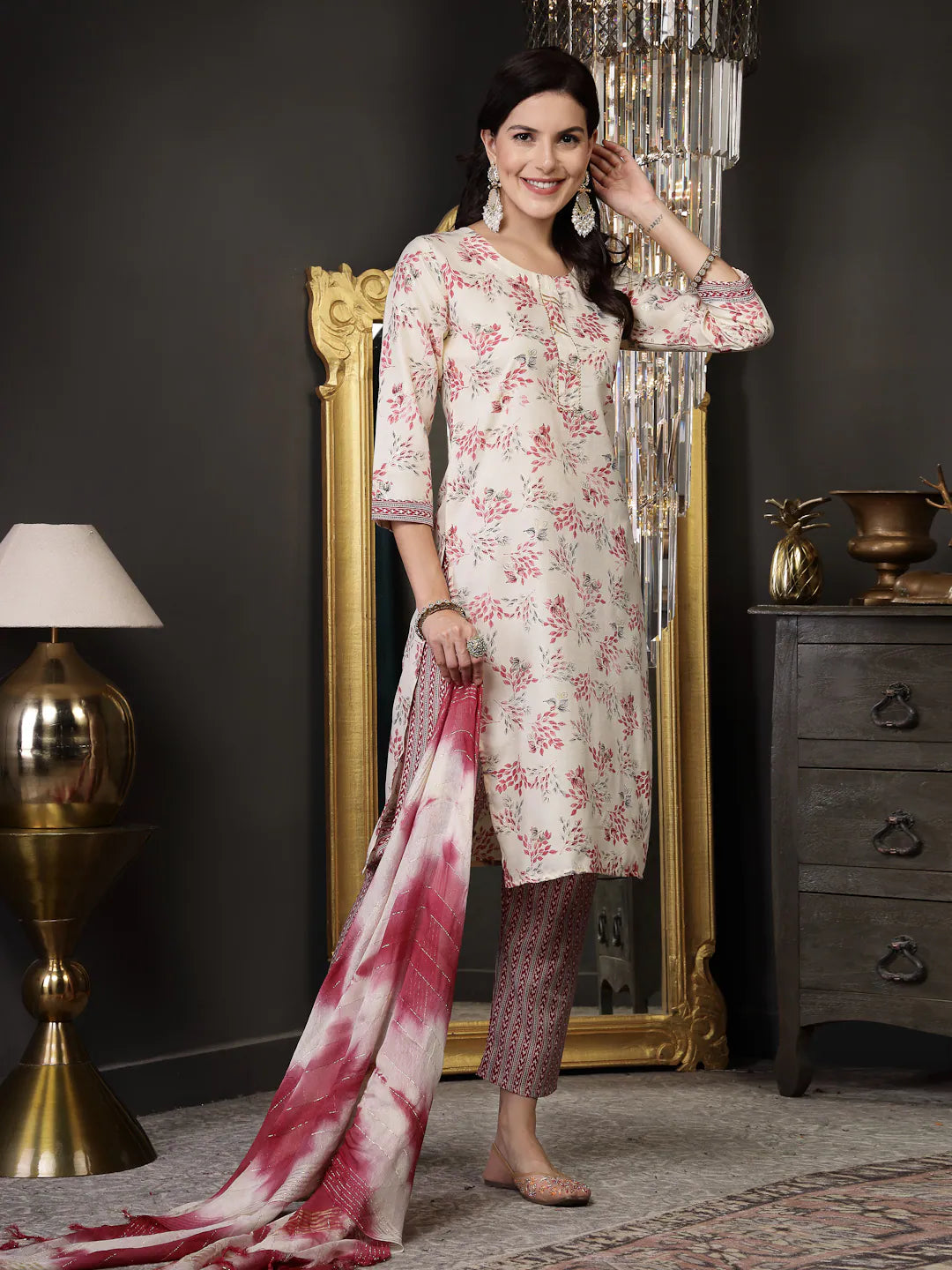 Pink Printed Kurta Set with Dupatta | Women's Cotton Kurta Sets
