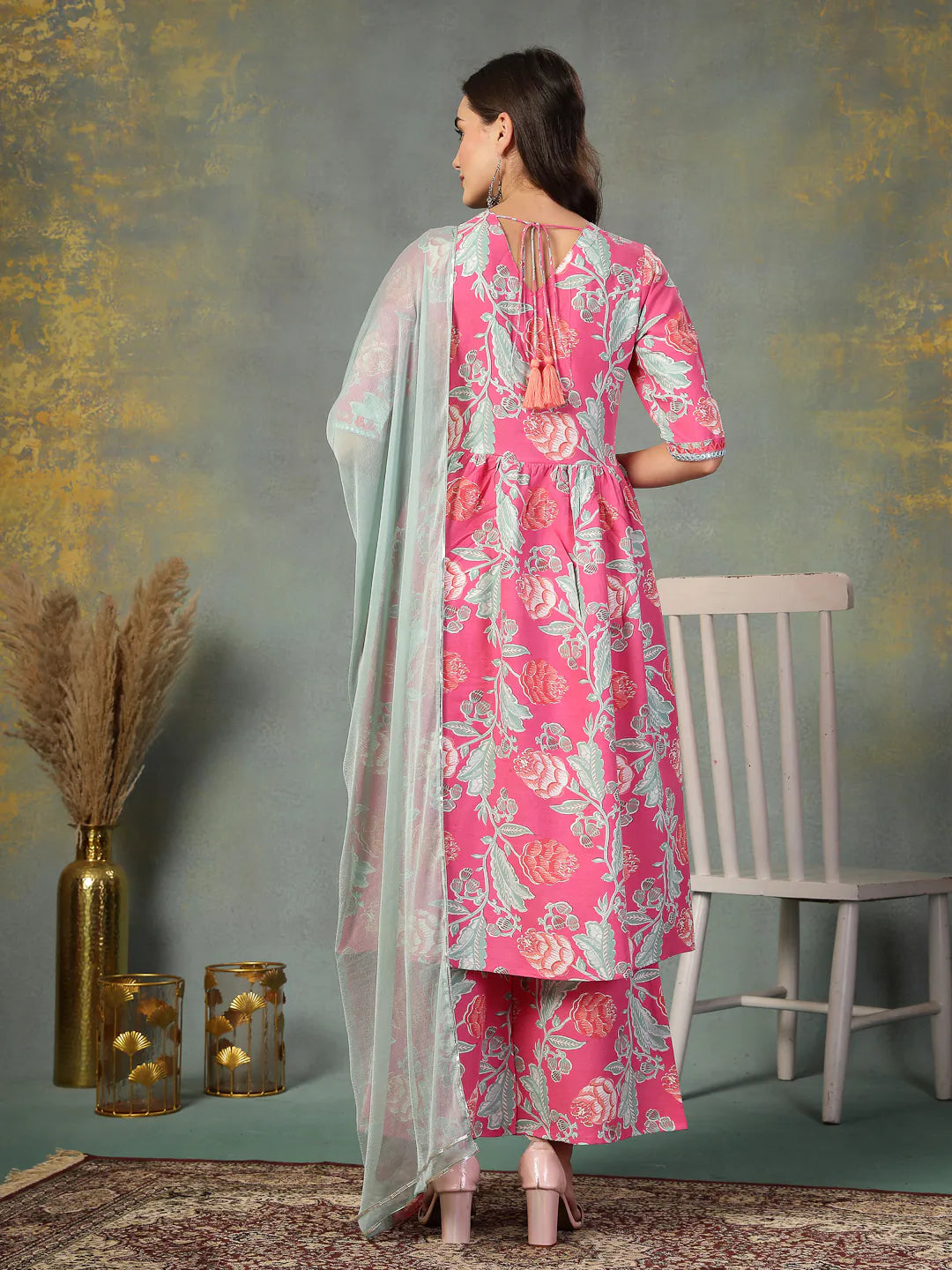 Pink Floral Kurta Set with Dupatta | Women's Designer Kurta Sets