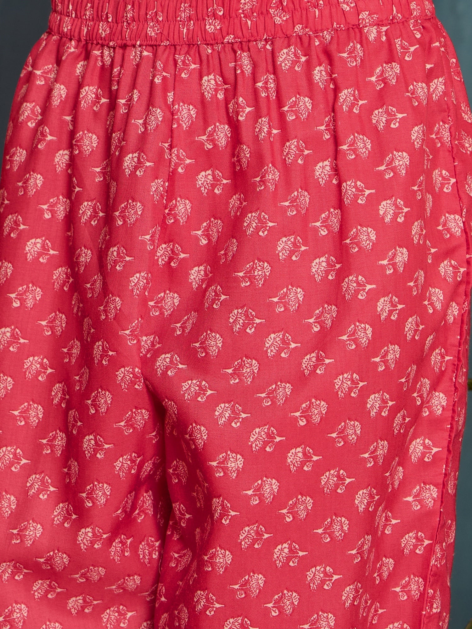 Women's Pink Floral Printed Cotton Straight Kurta Pant Dupatta Set (KP