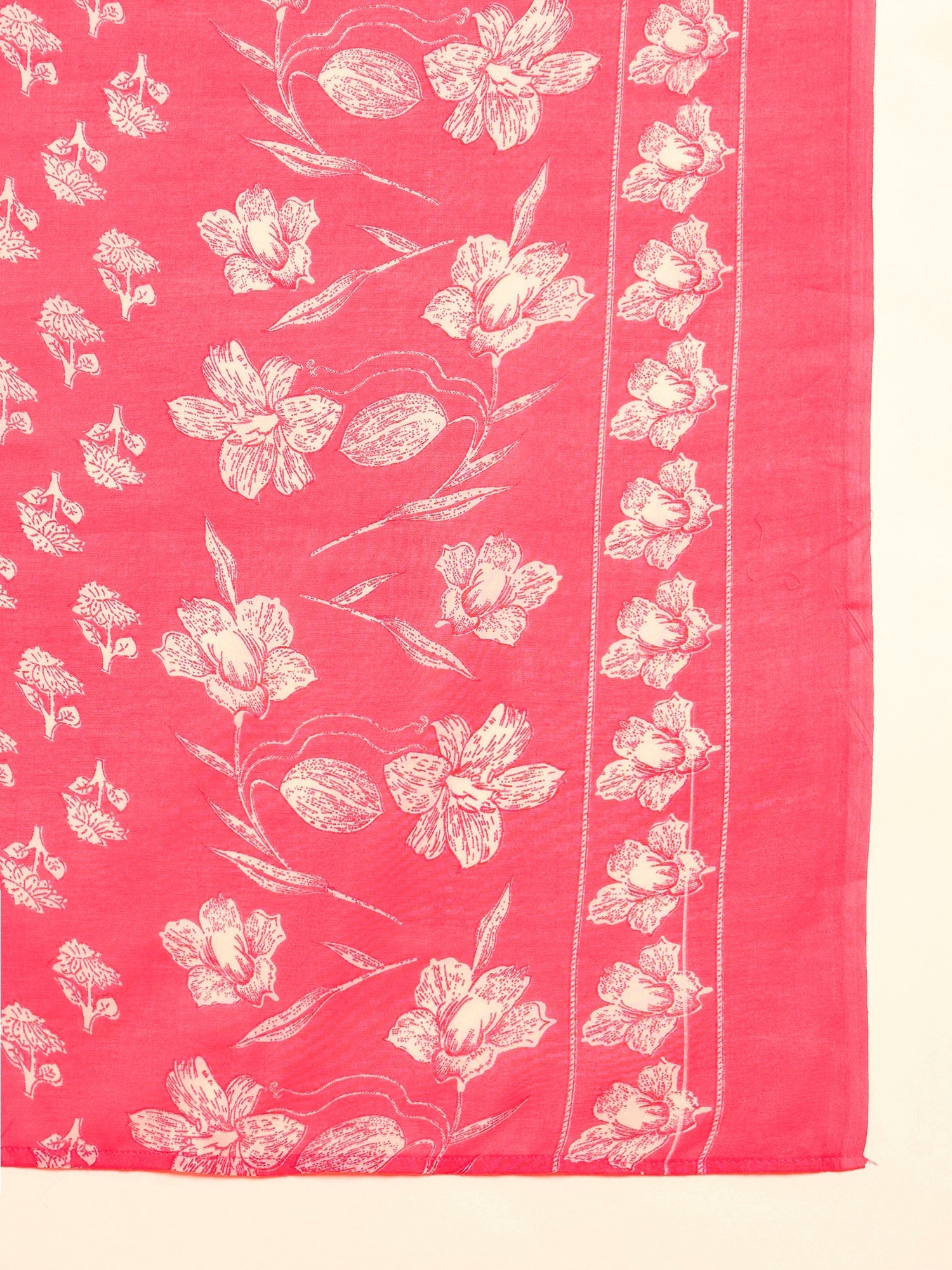 Women's Pink Floral Printed Cotton Straight Kurta Pant Dupatta Set (KP