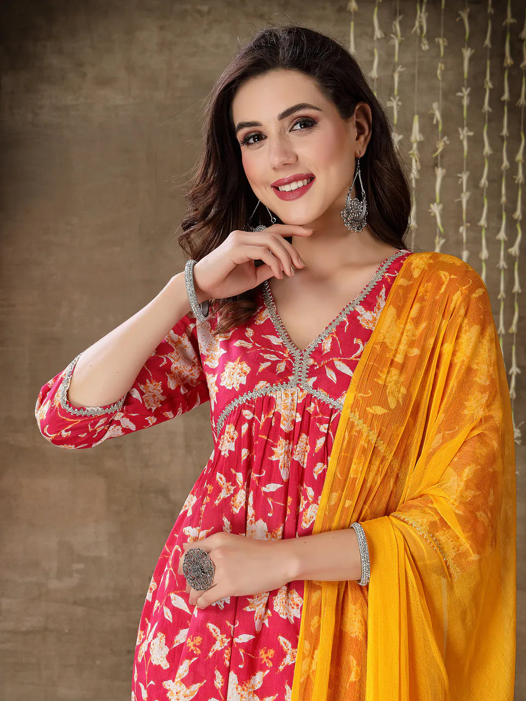 Floral Print Kurta Palazzo Set - Cotton Pink Zayla for Women