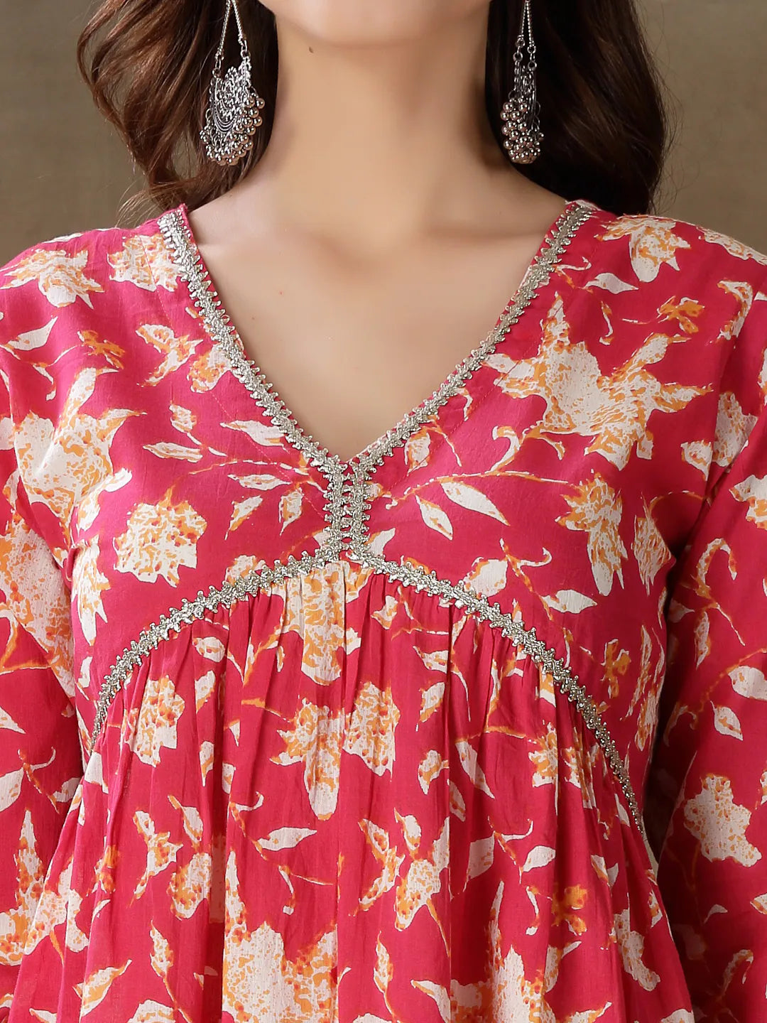 Floral Print Kurta Palazzo Set - Cotton Pink Zayla for Women