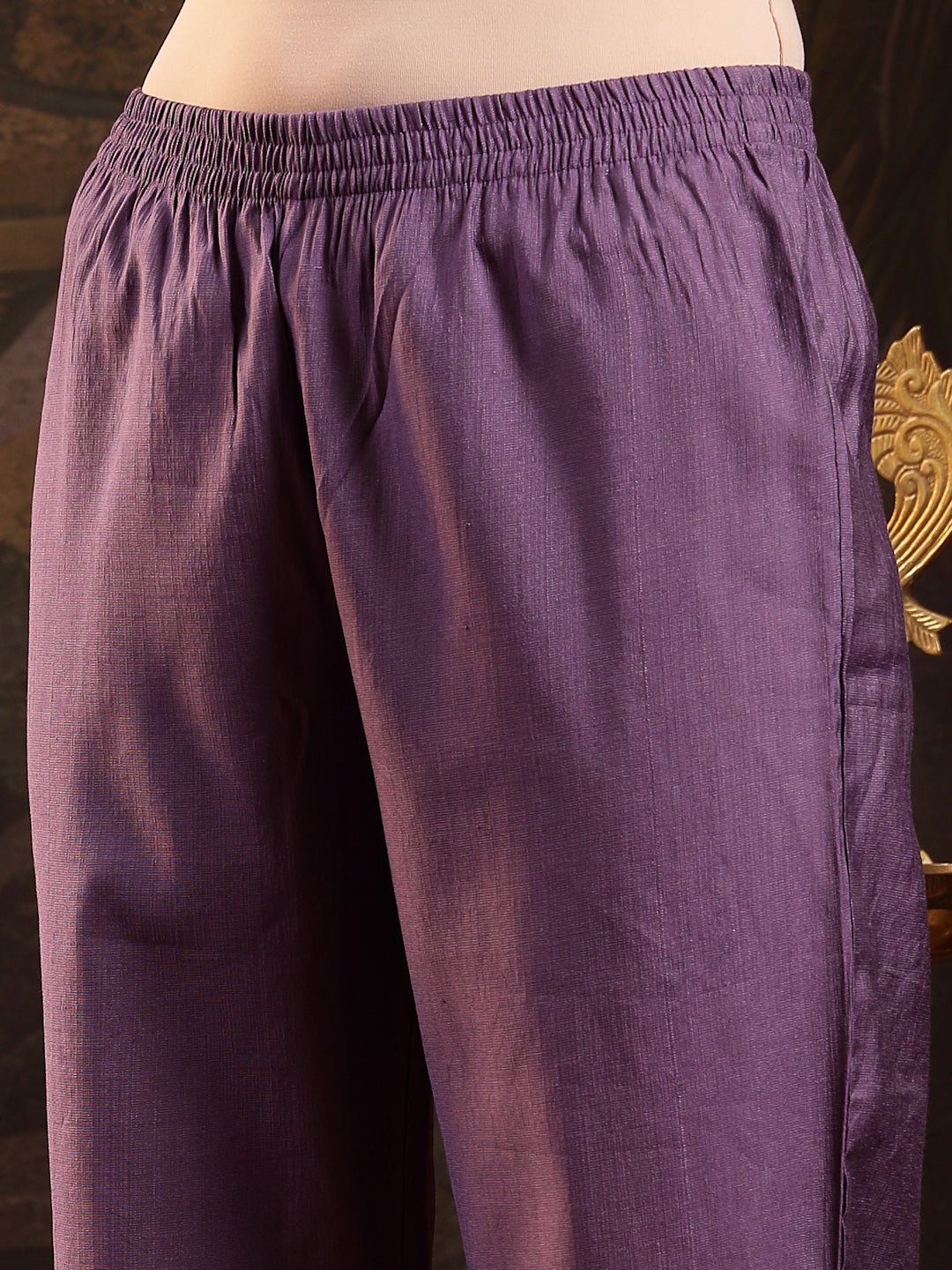 Women's Purple Solid & Embroidered Silk Blend A-Line Kurta Pant Dupatt