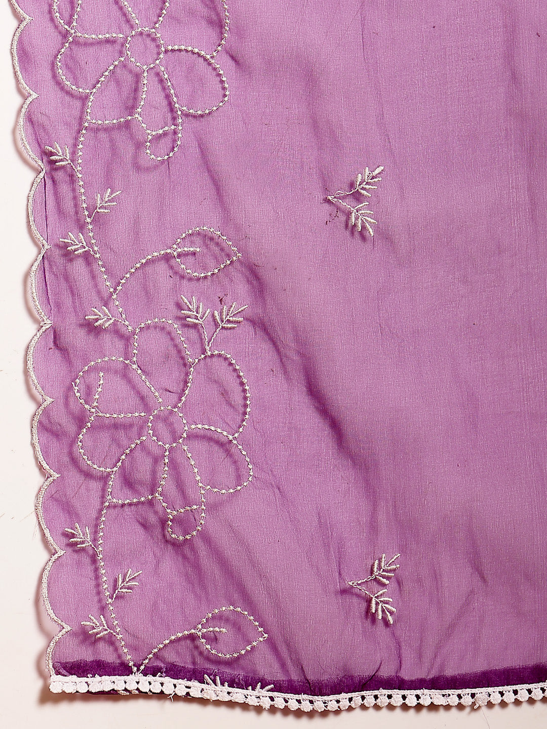 Women's Purple Solid & Embroidered Organza Straight Kurta Pant Dupatta
