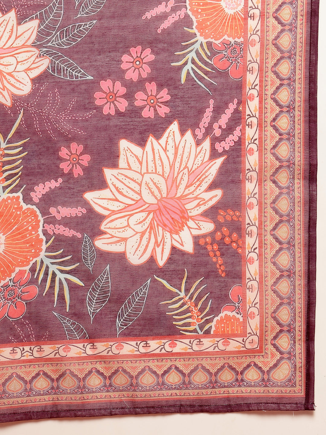 Women's Purple Floral Printed Chanderi Silk Straight Kurta Pant Dupatt