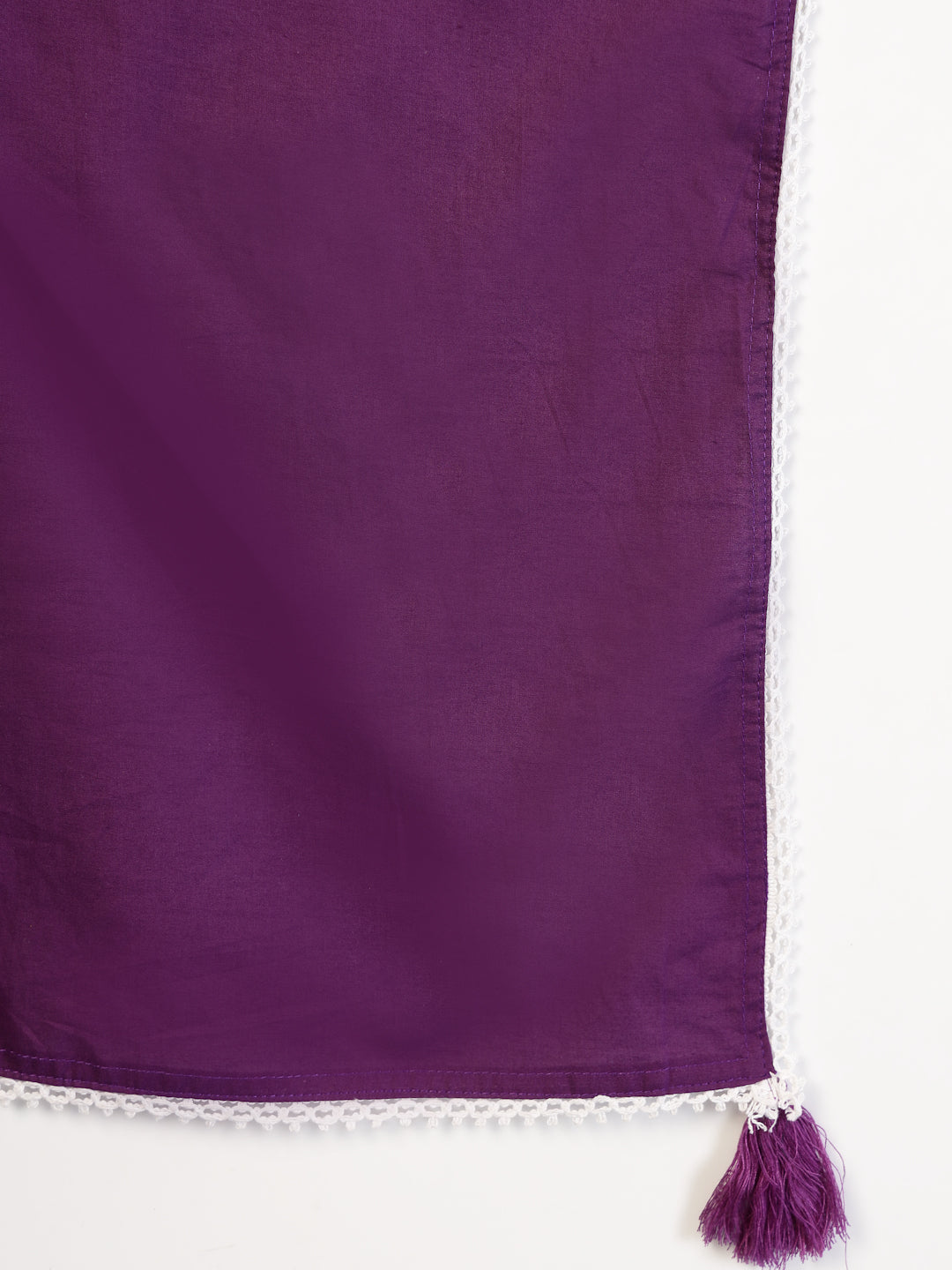 Women's Purple Solid & Embroidered A-Line Cotton Kurta Pant Dupatta Se