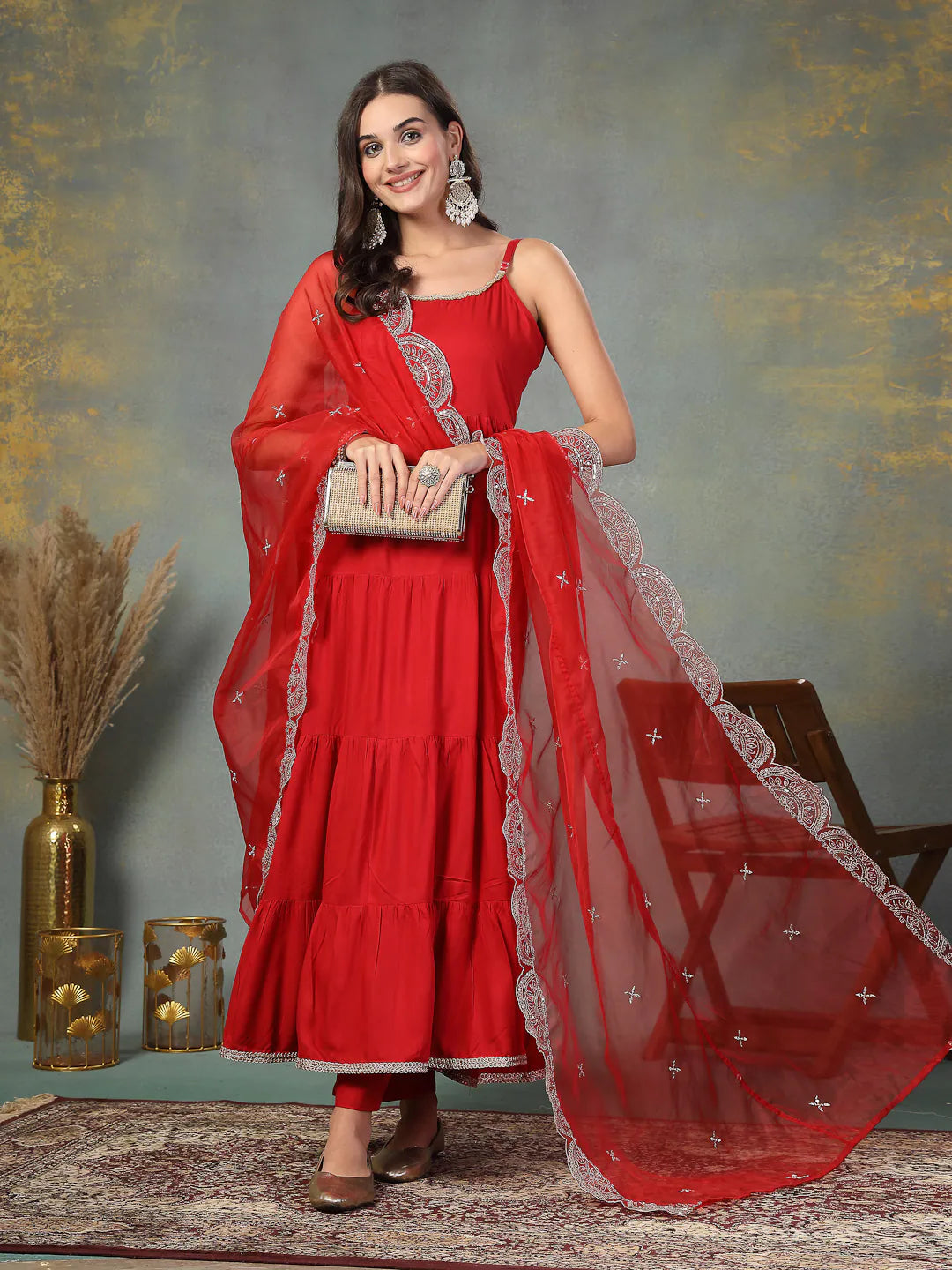 Red Rayon Kurta Set with Dupatta | Women's Indian Kurta Sets