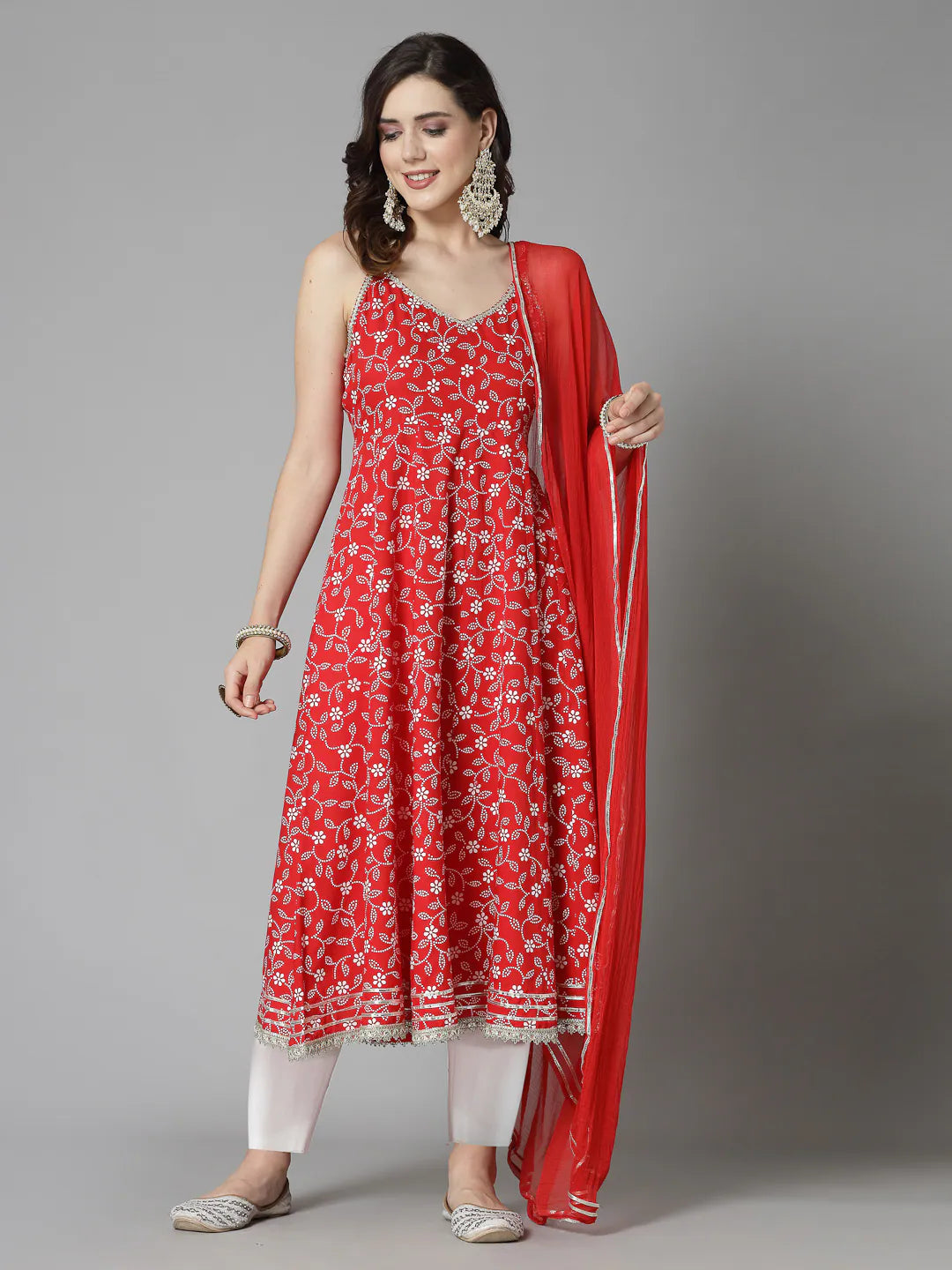 Floral Anarkali Kurta Pant Dupatta Set | Indian Kurta Sets