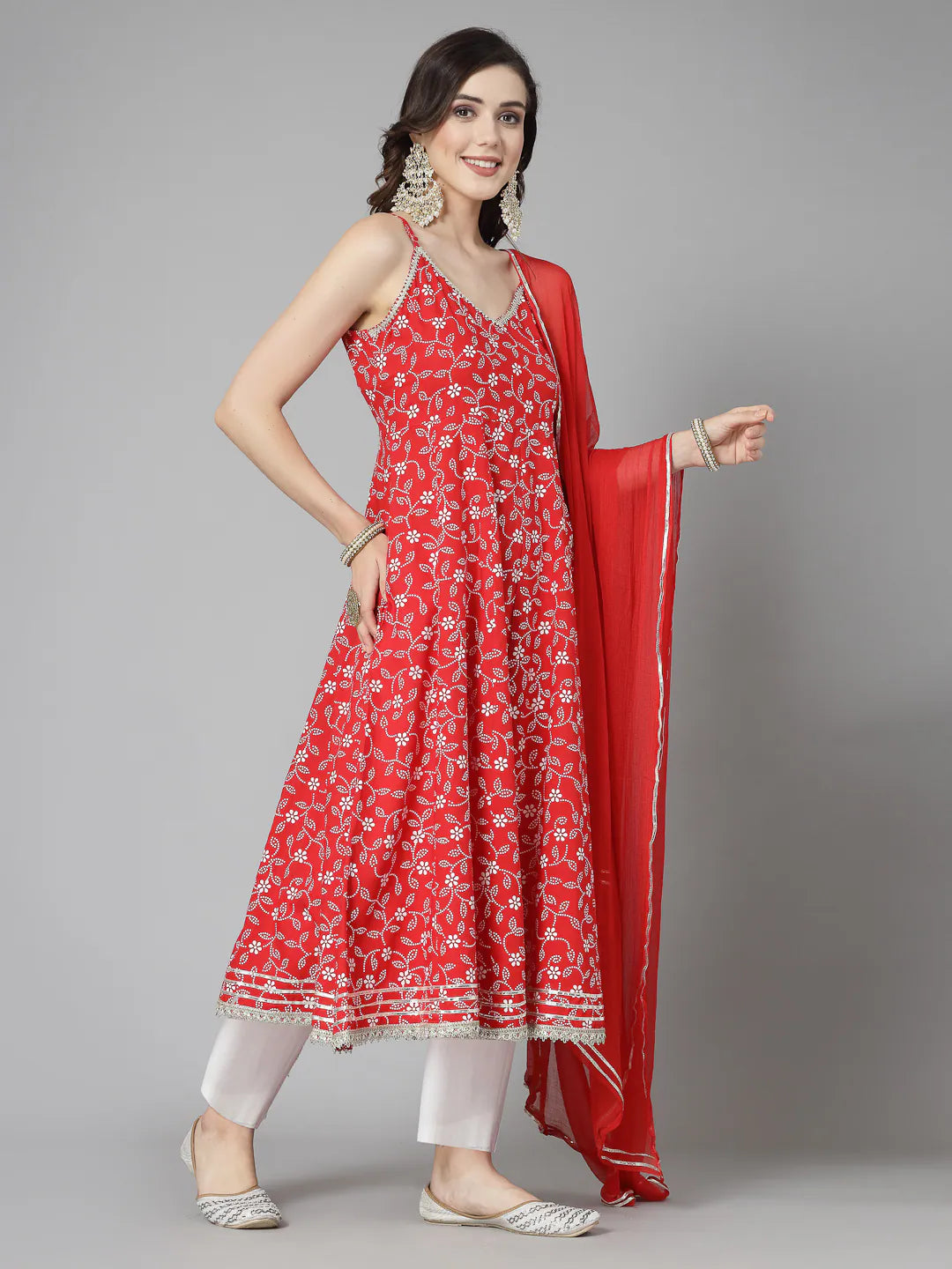 Floral Anarkali Kurta Pant Dupatta Set | Indian Kurta Sets