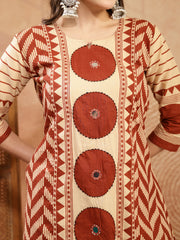 Stylum Women's Red Printed Cotton A-Line Kurta Palazzo Dupatta Set (KPDREDDIMI)